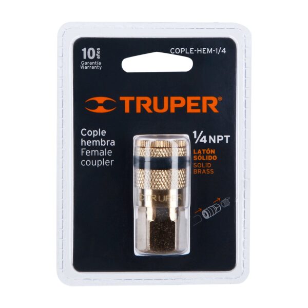 Cople de latón, cuerda 1/4 NPT, hembra, Truper - Imagen 2