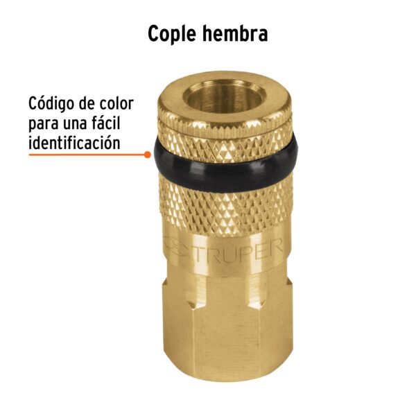 Cople de latón, cuerda 1/4 NPT, hembra, Truper - Imagen 3